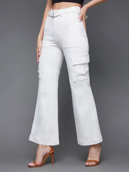 Miss Chase - Womens White Wide High Rise Stretchable Denim Jeans