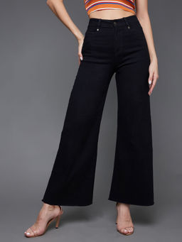 Miss Chase - Womens Black High Rise Stretchable Wide Leg Denim Jeans
