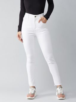 Miss Chase - Women White Skinny High Rise Bleached Stretchable Denim Jeans