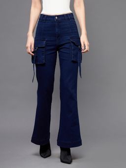 Miss Chase - Womens Navy Blue Bootcut High rise Regular Stretchable Denim Jeans