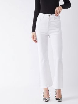 Miss Chase - Women's White Bootcut High Rise Clean Look Regular Stretchable Denim Jeans