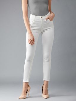 Miss Chase - Women White Skinny High Rise Bleached Cropped Stretchable Denim Jeans