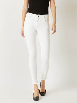 Miss Chase - Womens White Skinny Mid Rise Clean Look Bleached Stretchable Denim Jeans