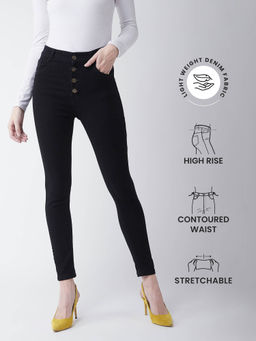 Miss Chase - Womens Black Skinny Fit High Rise Clean Look Stretchable Denim Jeans