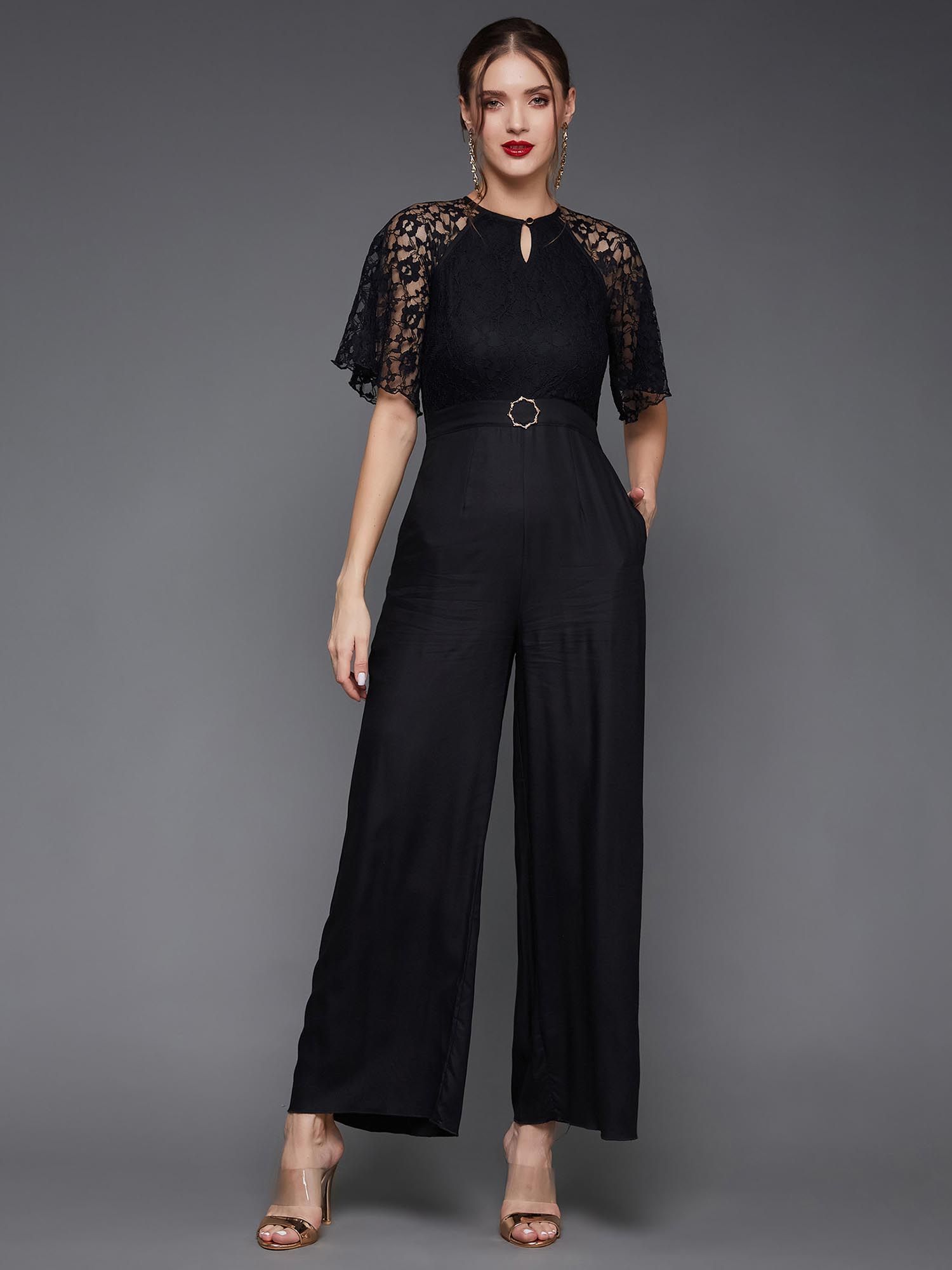 Buy Miss Chase Black Floral Jumpsuit (XS) Online