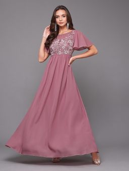 Miss Chase - Women's Dusty Lavender Solid Embellished Maxi Party Dress