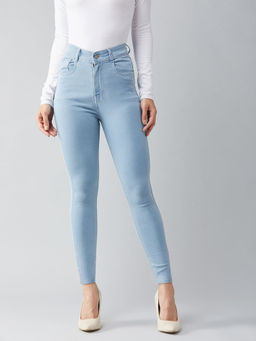 Miss Chase - Women's Light Blue Skinny High Rise Distressed Regular Length Denim Jeans