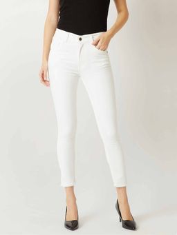 Miss Chase - Women's White Skinny High Rise Bleached Cropped Stretchable Denim Jeans
