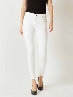 Miss Chase - Women's White Skinny Mid Rise Regular Length Stretchable Denim Jeans