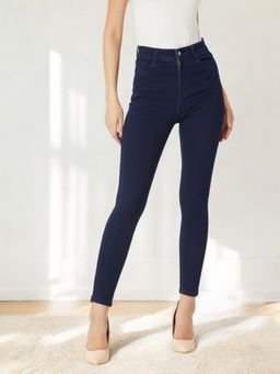 Miss Chase - Women's Navy Blue Skinny Fit High Rise Regular Stretchable Denim Jeans