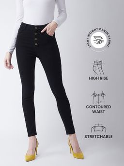 Miss Chase - Women's Black Skinny Fit High Rise Regular Length Stretchable Denim Jeans