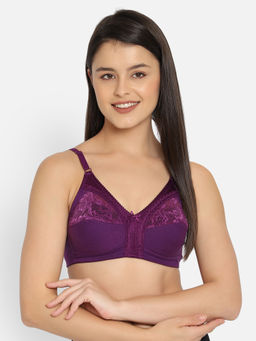 Clovia - Non-Padded Non-Wired Full-Figure Plus Size Bra In Purple - Cotton & Lace