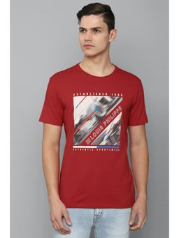 Louis Philippe - Men Red Graphic Print Crew Neck T-shirt