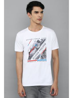 Louis Philippe - Men White Graphic Print Crew Neck T-shirt