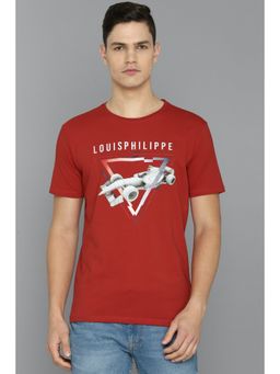 Louis Philippe - Men Red Graphic Print Crew Neck T-shirt