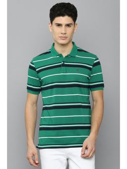 Louis Philippe - Men Green Stripe Polo Neck T-shirt