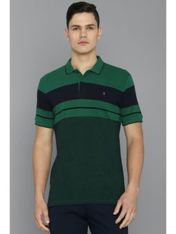 Louis Philippe - Men Green Stripe Polo Neck T-shirt
