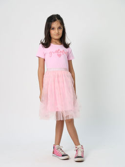 ZIP ZAP ZOOP - Girls Dress Pink "Grateful" Pearl Embroidery Half Sleeve Dress