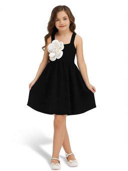 ZIP ZAP ZOOP - Girls Black Party Dress with 3D White Flower Accent