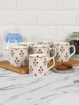 India Circus by Krsnaa Mehta - Grey Poppy Flower Mug (Set of 6)