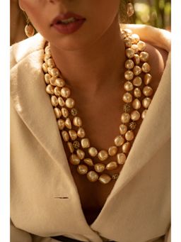 Kastiya Jewels - Golden Pearl Beaded Layered Necklace Set