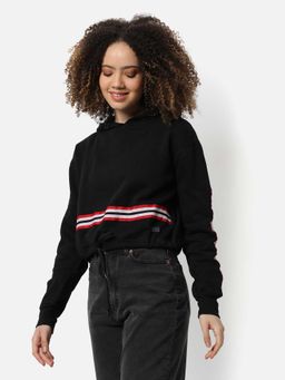 Campus Sutra - Women Black Striped Sweatshirt