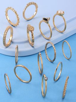 Zaveri Pearls - Set of 15 Gold Tone Contemporary Stackable Rings-ZPFK13631