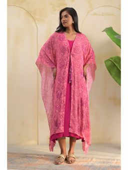 Doree By Rinkie - Women Polyester Pink Floral Kaftan with Inner