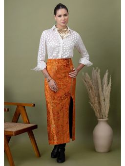Doree By Rinkie - Women Polyester Orange Floral Skirt with Shirt