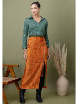 Doree By Rinkie - Women Polyester Teal Floral Skirt with Shirt
