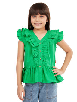 Olele - Girls Forest Green Mill Made Cotton Victoria Ruffle Top