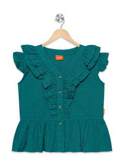 Olele - Girls Forest Teal Mill Made Cotton Victoria Ruffle Top