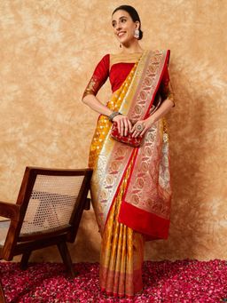 Chhabra 555 - Mustard Woven Handloom Saree with Unstitched Blouse