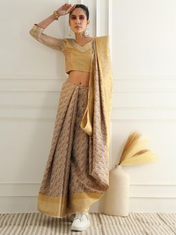 Chhabra 555 - Beige Handloom Saree with Unstitched Blouse