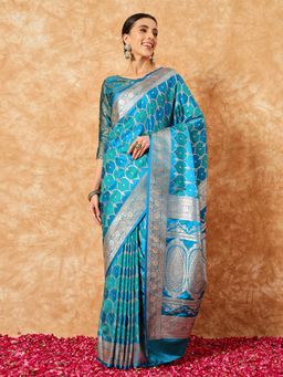 Chhabra 555 - Blue Ethnic Handloom Saree with Unstitched Blouse