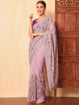 Chhabra 555 - Lavender Paisley Embroidered Saree with Unstitched Blouse