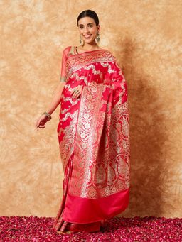 Chhabra 555 - Coral Handloom Saree with Unstitched Blouse