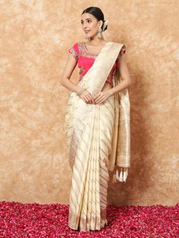Chhabra 555 - Cream Handloom Saree with Unstitched Blouse
