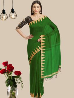 Chhabra 555 - Green Solid Saree with Unstitched Blouse