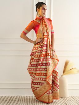 Chhabra 555 - Orange Handloom Saree with Unstitched Blouse