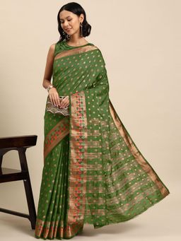 Chhabra 555 - Green Woven Handloom Saree with Unstitched Blouse