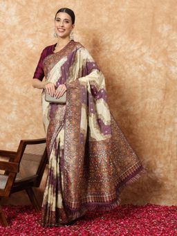 Chhabra 555 - Purple Embellished Handloom Saree with Unstitched Blouse