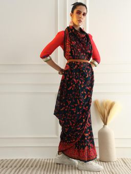 Chhabra 555 - Navy Blue Embroidered Saree with Unstitched Blouse