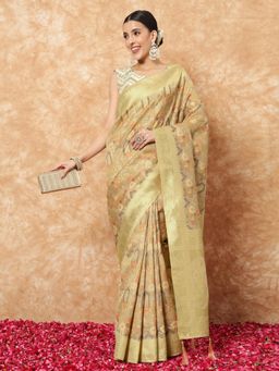 Chhabra 555 - Gold Ethnic Handloom Saree with Unstitched Blouse