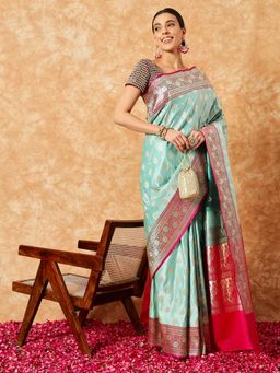 Chhabra 555 - Green Ethnic Handloom Saree with Unstitched Blouse