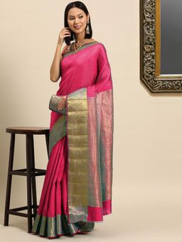Chhabra 555 - Pink Handloom Saree with Unstitched Blouse