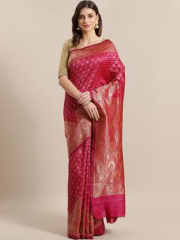 Chhabra 555 - Magenta Paisley Handloom Saree with Unstitched Blouse