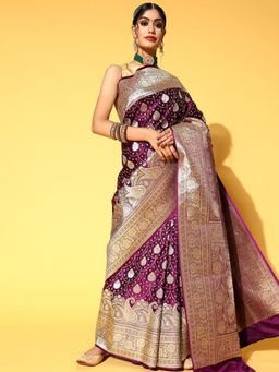 Chhabra 555 - Burgundy Handloom Saree with Unstitched Blouse