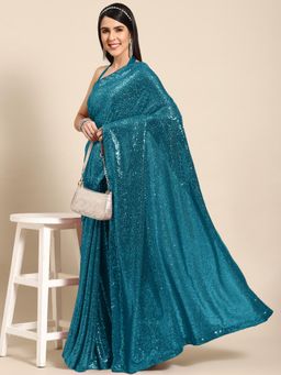 Chhabra 555 - Turquoise Embellished Saree with Unstitched Blouse