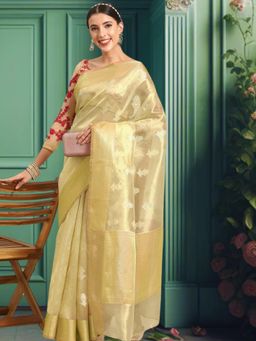 Chhabra 555 - Gold Ethnic Handloom Saree with Unstitched Blouse